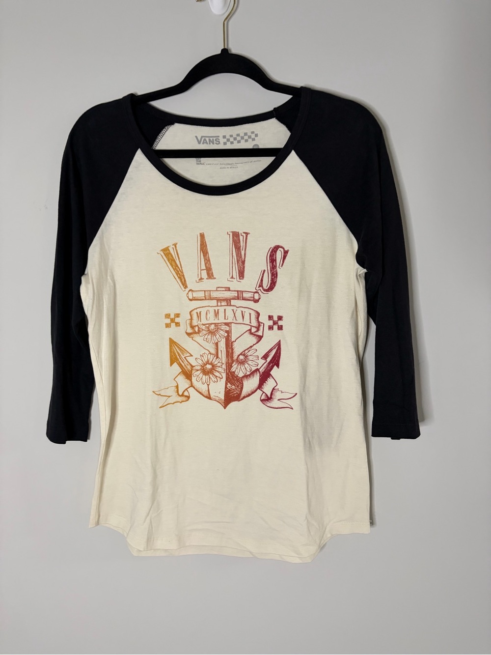 Vans Black & Cream Raglan Tee with Gradient Graphic